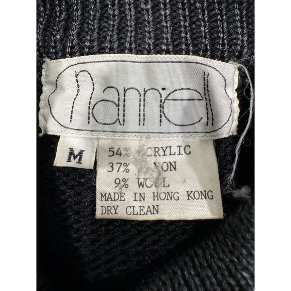 Vintage Black Wool Blend Sequin Sweater Medium Glam Animal Leaf Party Pullover - Picture 3 of 12